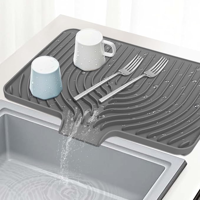 GUUKIN Dish Drying Mat, 17.7" x 11.8 " Drying Matt Kitchen Counter, Dish Drying Rack Mat, Easy Clean Pad for Countertop Protection, Multi-Functional Use (Grey)