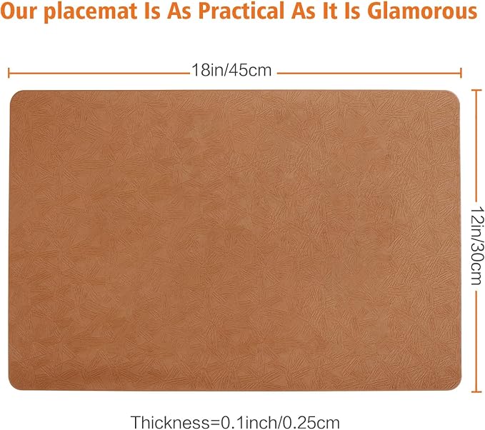 Light Brown Vinyl Placemats Set of 6 Waterproof Wipeable Table Mat | Heat Resistant Easy Clean Place Mats Faux Leather Table Mats Washable PVC Table Placemats for Dining Table