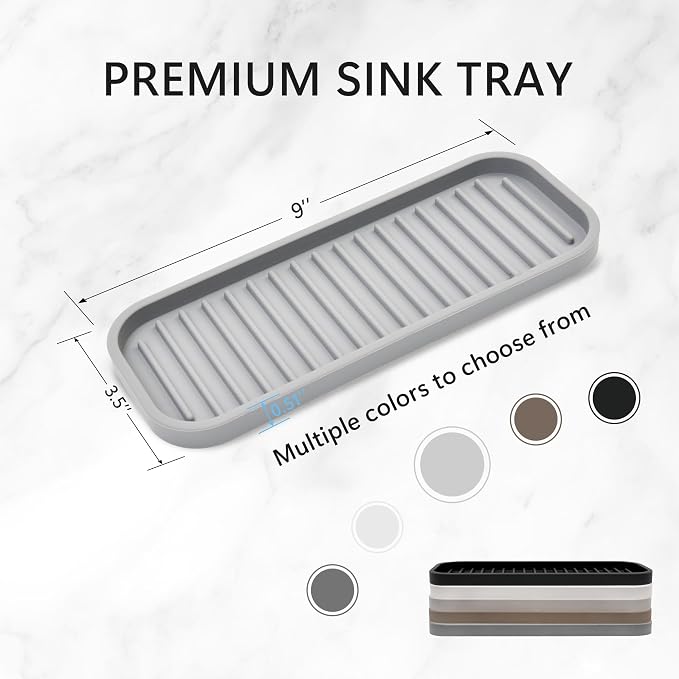 Silicone Sponge Holder for Kitchen Sink - Dish Soap Holder 2Pack Light Grey | Waterproof sponge soap tray, kitchen counter / bathroom sink caddy Organizer; dish sponge holder, soap dispenser, scrubbers