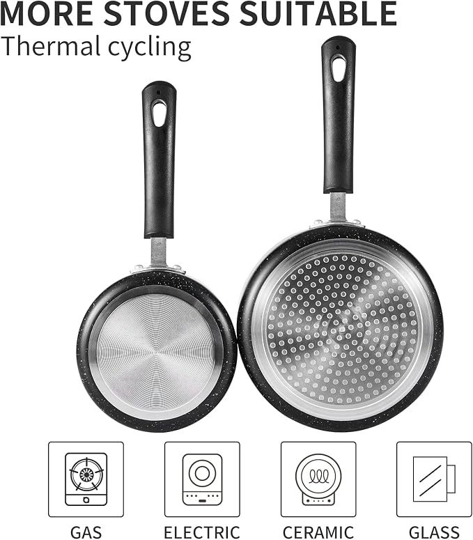 Nonstick Saucepan Set - 1 Quart and 2 Quart,Ultra Non Stick Sauce Pan Small Pot with Glass Lid,Great for Home Kitchen Restaurant,Black