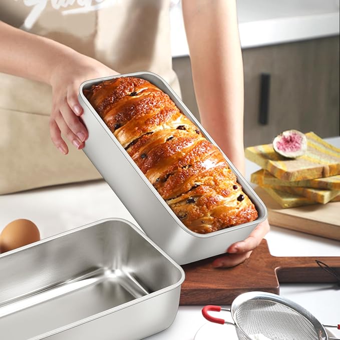 E-far Loaf Pan for Baking Bread, 9 x 5 Inch Stainless Steel Bread Pan | Non-Toxic Bread Tins for Homemade Banana Cake Meatloaf Brownies, Healthy & Easy Release, Dishwasher Safe
