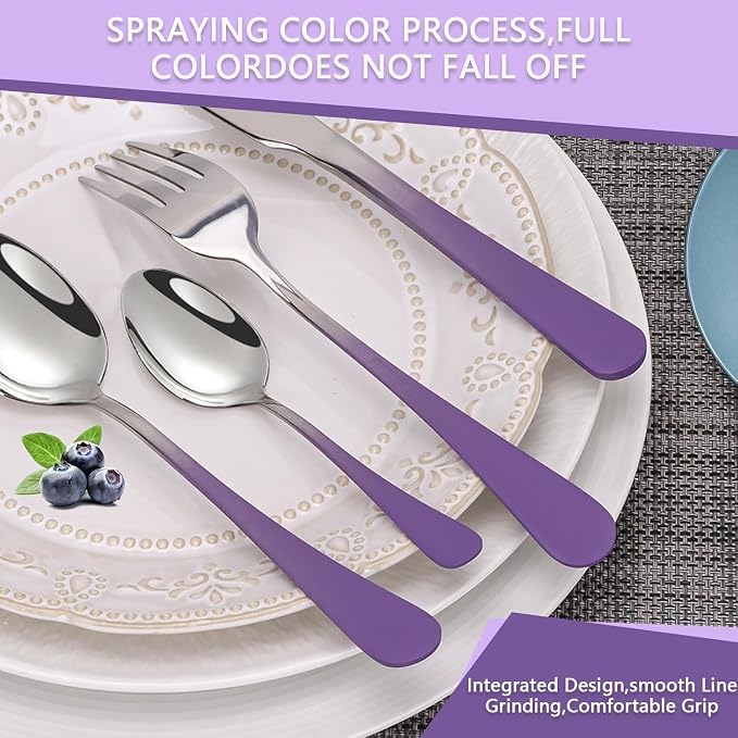 24 Pieces Flatware Set, Caliamary Stainless Steel Flatware Set with Silverware Holder Spoons Forks Knives,Utensils Set Service for 6,Gold Mirror Polished and Matte Pink Painted (GradientPurple)