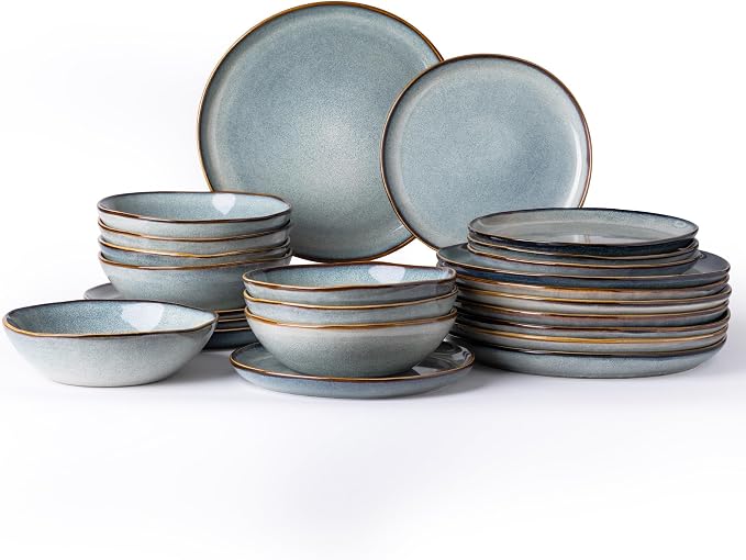 AmorArc Ceramic Dinnerware Sets for 8, 24Pcs Plates and Bowls Sets Dishes | Stoneware Handmade Reactive Glaze Dinner Set, Highly Scratch Resistant | Dishwasher & Microwave Safe Dishware