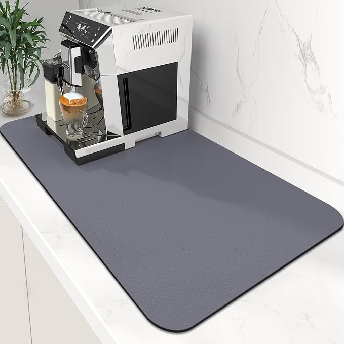 Coffee Mat Super Absorbent Dish Drying Mat Coffee Bar Mat 17"x 30", Grey | Match with Coffee Machine Accessories Large Drying Mats for Kitchen Counter