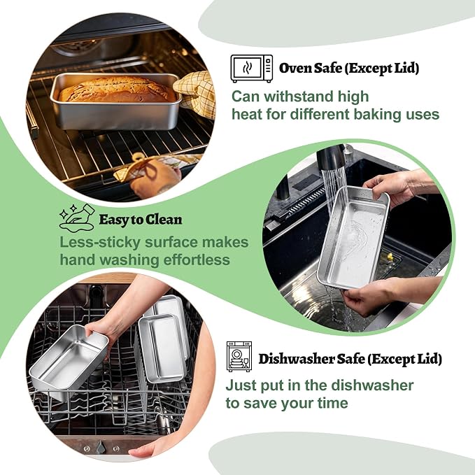 TeamFar Loaf Pan for Baking Bread, 9 x 5 Inch Bread Pan with Lid, Set of 3 | Stainless Steel Meatloaf Pan Tin for Homemade Bread, Brownies, Meal Prep, Storage, Healthy & Dishwasher Safe