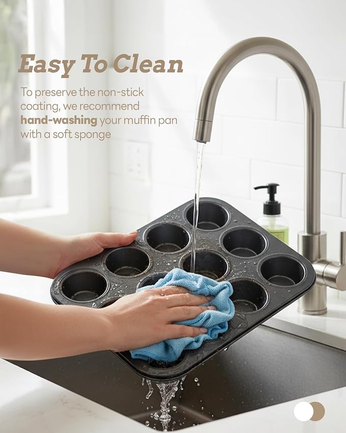 Bake Choice 2 Muffin Pan for Baking, Standard Cupcake Pan with 100 Liners | Includes 100 Natural Cupcake Liners, Non-Stick Muffin Tin Nonstick 12 Cup, Baking Pans Set, Carbon Steel Baking Supplies