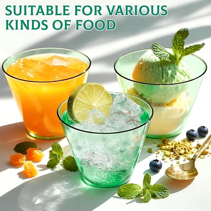Glowserve 9 OZ Green Disposable Plastic Cups Cocktail Cup 150 Pack | Fancy Cocktail Cup,Stemless Wine Glass,Wedding Wine Glasses,Graduation Birthday,World Cup,Party Essentials