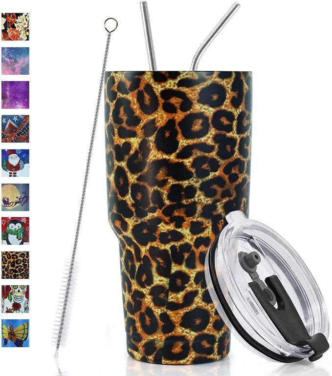 SYACOT 30oz Tumbler Double Wall Stainless Steel Vacuum Insulated Travel Mug with Splash-Proof Lid Metal Straw and Brush