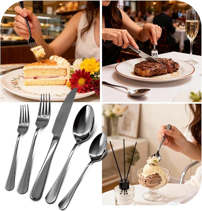 20 Piece Silverware Set, Kitchen Utensils Set for Restaurant & Home, Stainless Steel Cutlery Set, Flatware Set include Forks, Knives, Spoons, Black