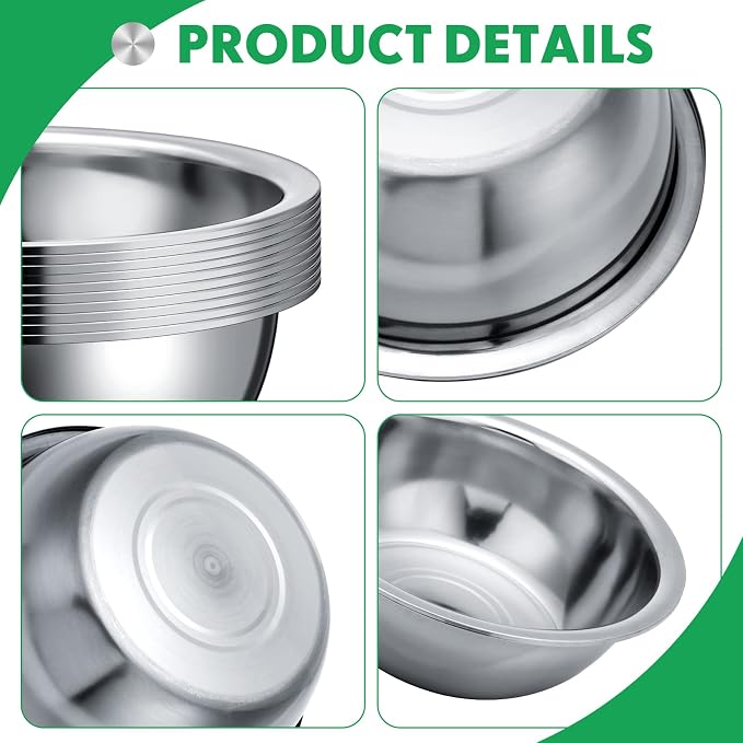 Pinkunn 12 Pcs Stainless Steel Mixing Bowls, Nesting Metal Salad Prep Bowls Bulk Reusable Baking Food Container Large Medium Small for Kitchen Hotel Restaurant Cooking, Silver (11.8 x 3.74 Inch)