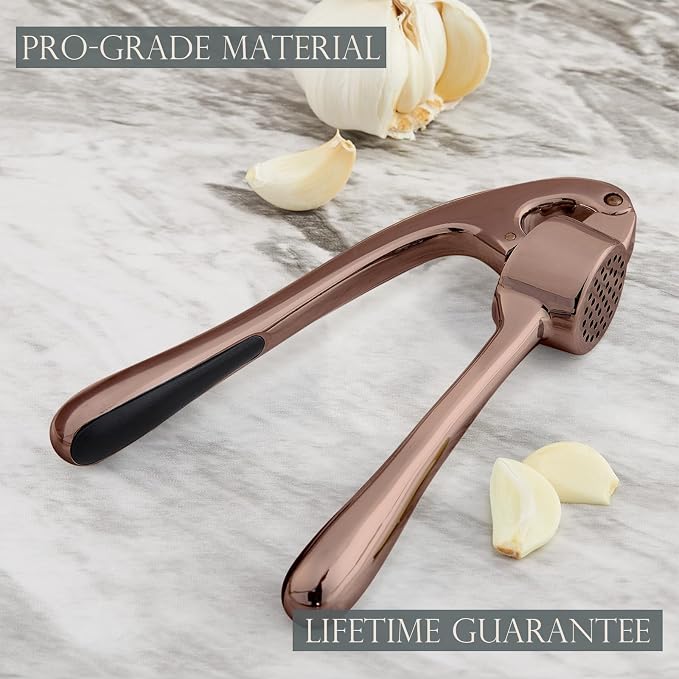 Premium Garlic Press, Professional Garlic Mincer, Easy to Squeeze and Clean, Rust Proof, Efficient Ginger Crusher - Antique Copper