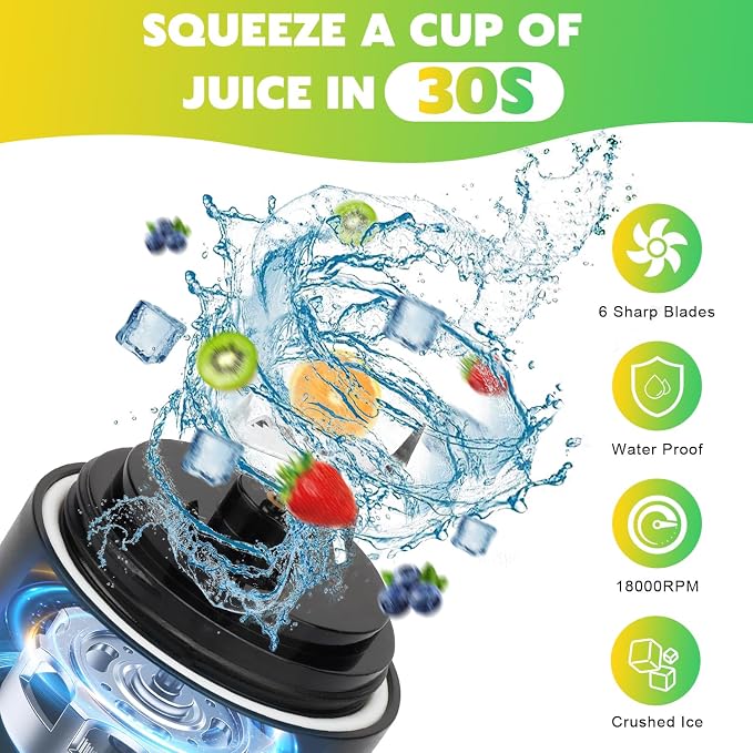 Portable Blender Personal Juicer for Shakes Smoothies with Insulated Sleeve | 20 Oz Electric Protein Shaker Bottle, Travel Lid, USB-C Rechargeable, Mini Small Cordless Blender Cup for Kitchen Travel Gym