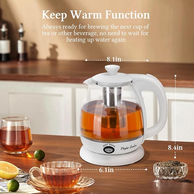 Taylor Swoden Electric Kettle With Tea Infuser, 1L, White | Keep Warm, LED Light Hot Water Boiler & Heater For Coffee & Tea, Auto Shut-Off & Boil Dry Protection, Bpa Free