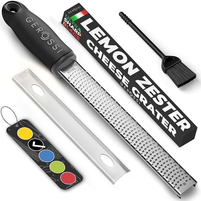 Stainless Steel Cheese Grater & Lemon Zester w/Extra Sharp Blade - Perfect for Lemon, Parmesan, Garlic, Chocolate - Spice Up any Dish in Seconds w/Your Premium Citrus Hand Grater with Handle - Black
