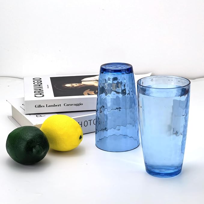 Yalin 20 Ounce Acrylic Drinking Glasses, Reusable Plastic Tumbler, Stackable, BPA-Free, Shatter Proof, Dishwasher Safe, Set of 6 Cups (Blue)