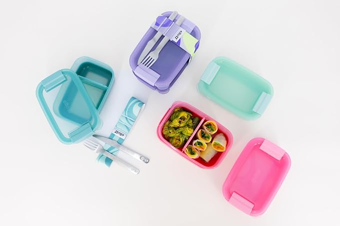 Ello Lunch Stack Bento Box, 2-Pack Guava One Size | Leakproof bento box food containers, 2 pack. BPA-free, great for meal prepping, school & office lunches, and leftovers.