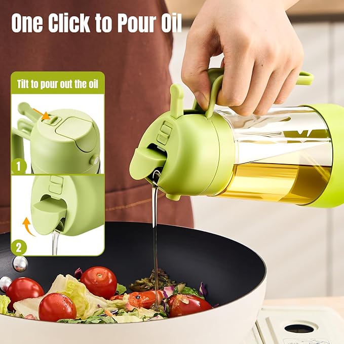 PARACITY Oil Sprayer for Cooking, 2-in-1 Glass Dispenser, Silicone Base | Fine mist or controlled pour; wide mouth and drip-control nozzle for air fryer, salad, BBQ, baking, and daily kitchen use.