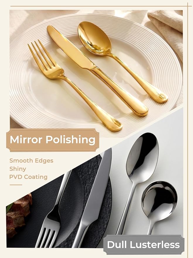 D.Perlla Silverware Set for 8, 48-PCS Flatware Set with Fork for Home Gold