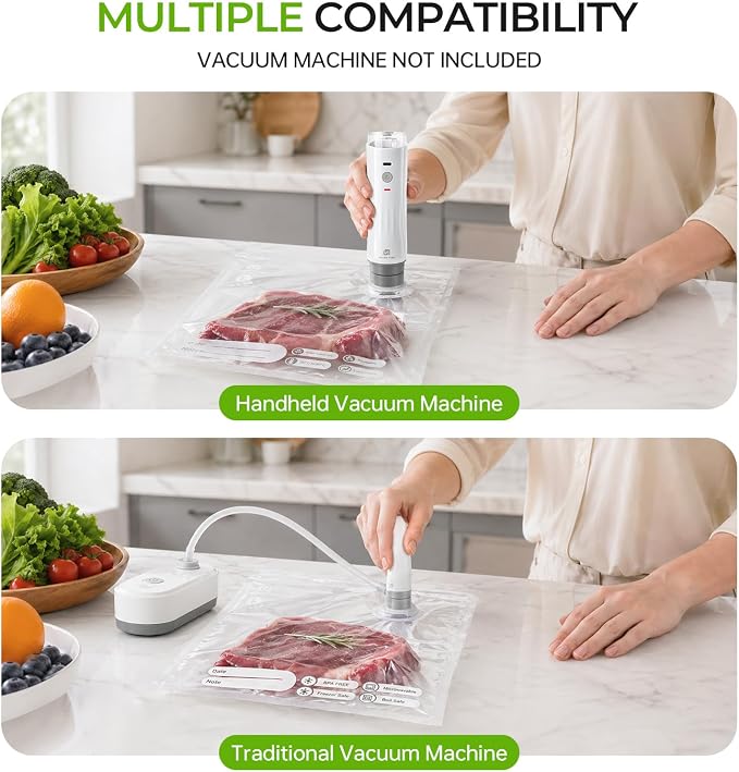 ShinePick Vacuum Sealer Bags for Food, Reusable Bags with Air Valve, Vacuum Bags for Food Saver, BPA-Free, Great for Storage, Meal Prep and Sous Vide (5L & 5M & 5S)