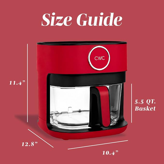 COOK WITH COLOR 1400W 5.5Qt Digital Kitchen Air Fryer with Glass Basket, 8 Presets Healthy Cooking Options, Bake, Fry, Reheat, 60-Min Timer, Adjustable Temperature Control 175°F–400°F, Red