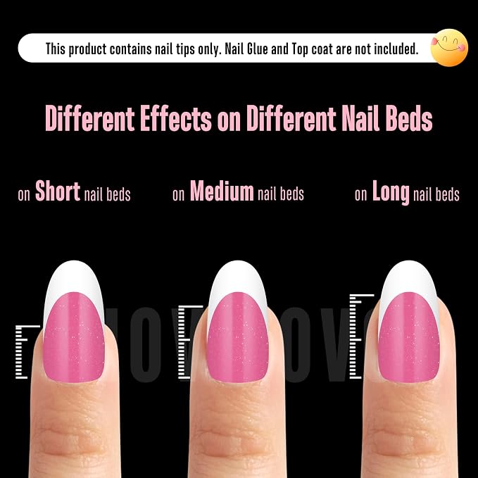 NOVO OVO White French Tip Oval Nail Tips Press on ROSE PINK, Extra Thick Medium Soft Gel Fake Nail Acrylic Extension, Need Builder Gel Top Coat, No Glue Included, for Salon DIY x 15 Sizes 240 pcs