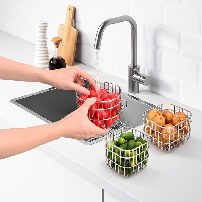 304SS Fruit Basket 1.5L Kitchen Storage Colander Produce Holder | 304 stainless steel, rust-resistant, breathable mesh, quick drainage, versatile countertop organizer, compact modern, durable