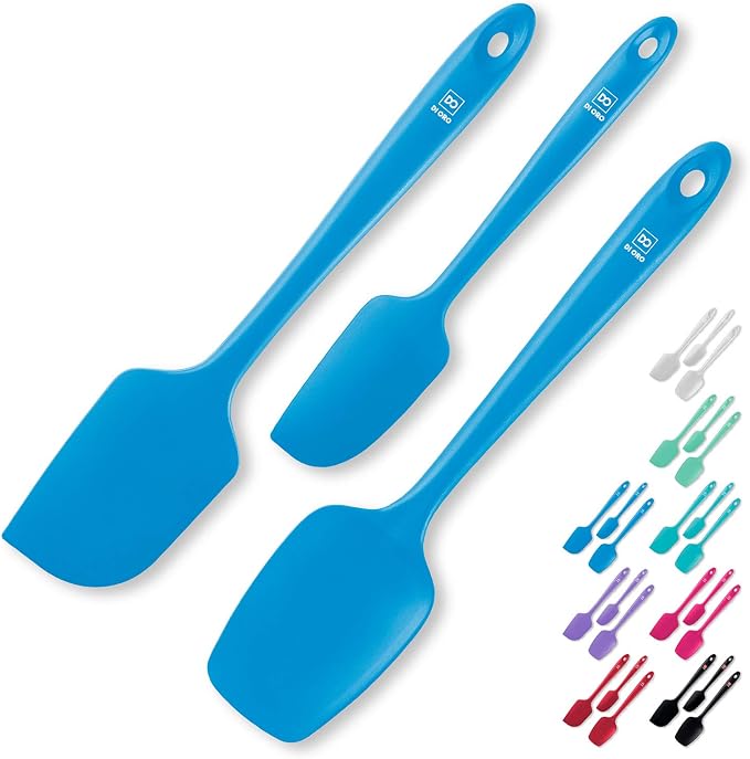 DI ORO Silicone Spatula Set - 600F Heat Resistant, 3-Pc Blue | Rubber scraper won't scratch nonstick pans; For baking, cooking, mixing, and frosting; BPA-free and dishwasher safe