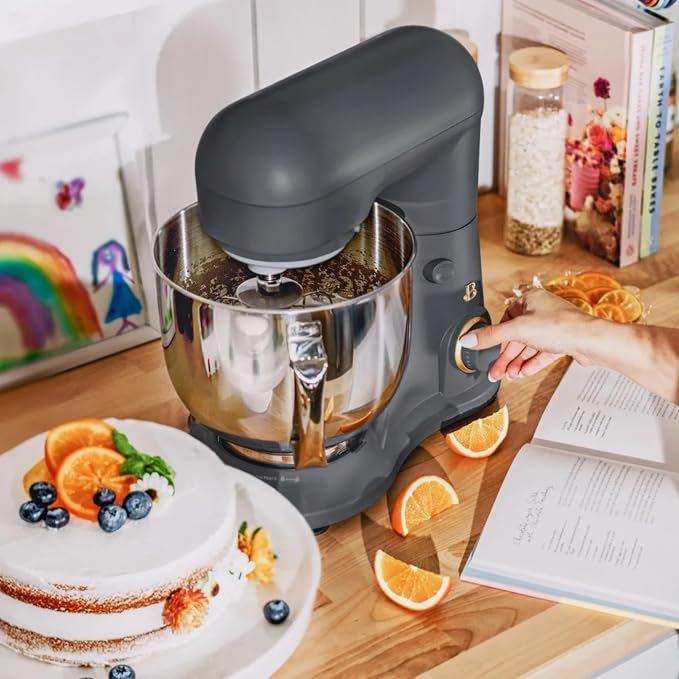 5.3 Qt Stand Mixer, 300W Electric Kitchen Mixer with 12 Speeds, Tilt Head Design, Stainless Steel Bowl, Dough Hook Whisk Beater Splash Guard (Oyster Gray)