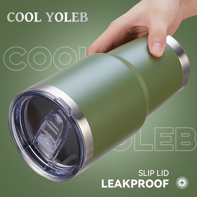 30 oz Tumbler with Lid Stainless Steel Tumblers Bulk, 8 Pack | Vacuum Insulated Cup, Leak Proof Lid, Powder Coated Travel Mug, Double Wall, Keep Cold Drinks for 12 Hours, Army Green