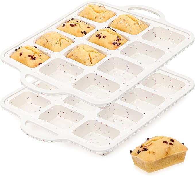 Silicone Mini Loaf Pans with Metal Reinforced Frame,12-Cavity loaf pans 2Pc | BPA Free, Oven Dishwasher Safe, Food-Grade Silicone, Heat-resistant: -104°F to 446°F, Easy Release & Clean
