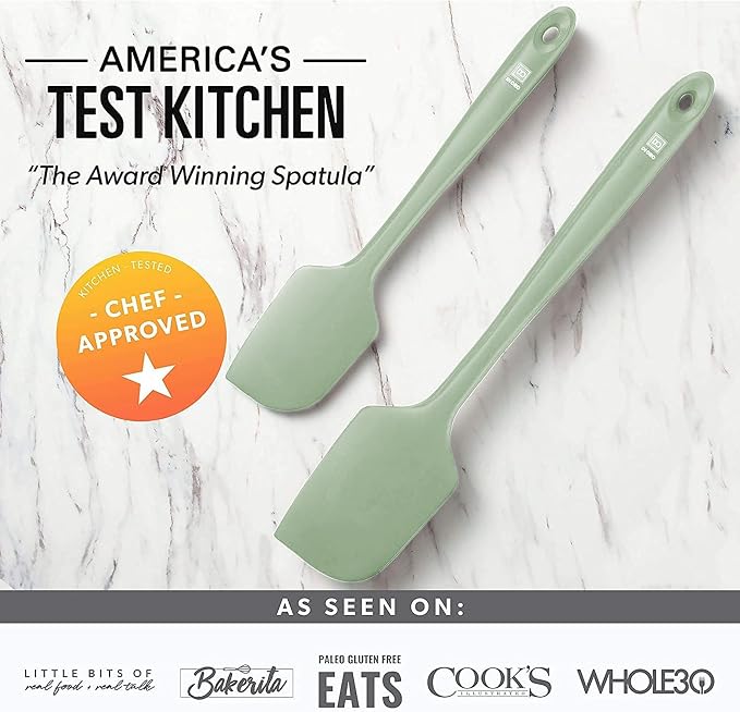DI ORO Large Silicone Spatula - 600F Heat Resistant, Sage | Rubber scraper for baking, mixing, and frosting; Won't scratch nonstick pots and pans; BPA-free and dishwasher safe