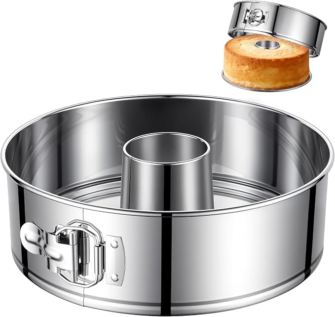 10-Inch Pound Cake Pan with Removable Bottom, 304 Food-Grade Stainless Steel Springform Bundt cake pan, Leak-Proof & Dishwasher Safe - Perfect for Angel food, Pound & Chiffon Cakes