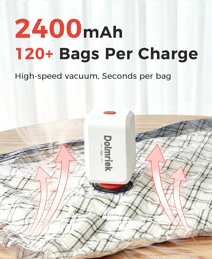 18-Pack Vacuum Seal Bags for Clothing Travel with Cordless Pump | Vacuum Storage Bags for Clothes with 4000Pa Suction, 2400mAh Rechargeable Pump, Carry-On Packing for Luggage and Suitcases