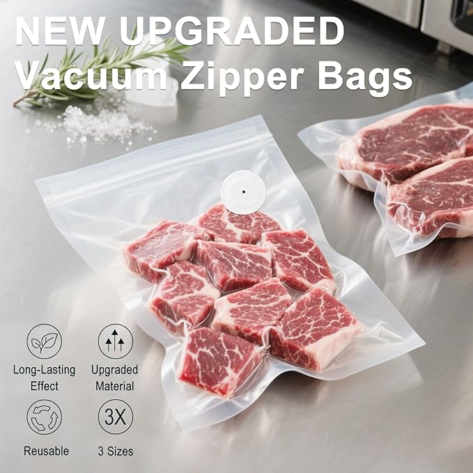 MEGAWISE Reusable Vacuum Zipper Bags 15Pcs 10×11in, BPA‑Free Food Storage Bags with Air Valve & 5 Seal Clips for Sous Vide Cooking, Freezer & Microwave Heating
