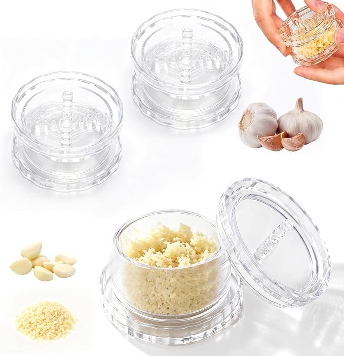 Transparent Manual Garlic Twist, Transparent Garlic Twister Mincer & Crusher, Ginger, Onion, Herbs & Nuts, Multi-Functional Garlic Chopper, Easy Clean Kitchen Gadget 3-Pack