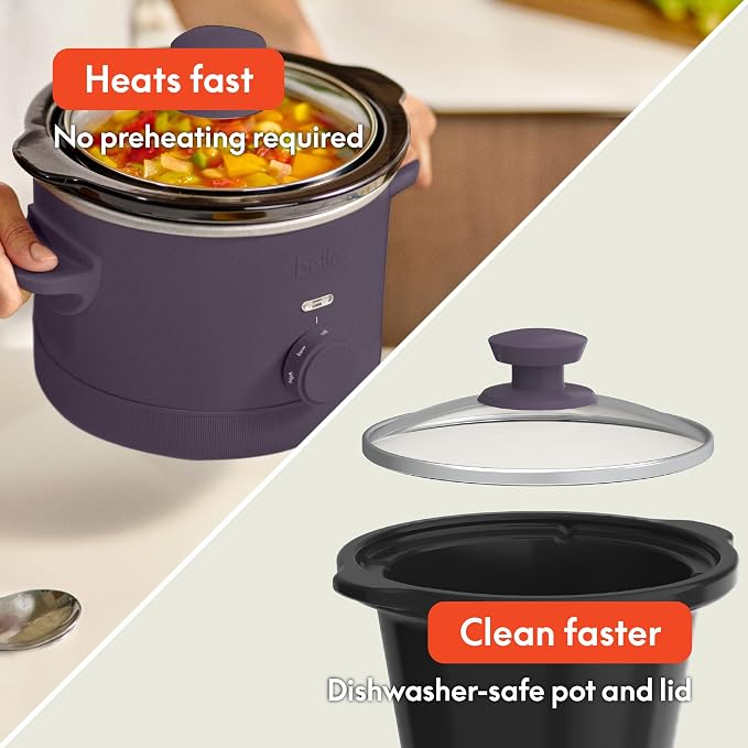 bella 1.5qt Manual Non-Toxic Slow Cooker with 3 Heat Settings, Plum