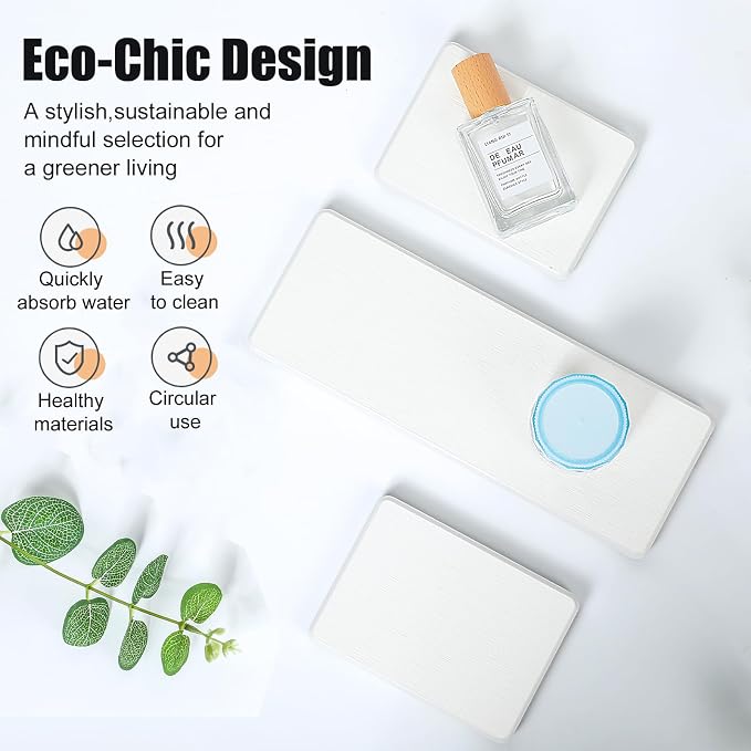 3PCS Stone Drying Tray, Water Absorbing Stone Tray for Sink, Stones Soap Trays, Fast Dry Diatomite Stones Mat,Used for Hand Soaps,Sponge,Toothbrush Holder in Bathroom Counter and Kitchen Sinks