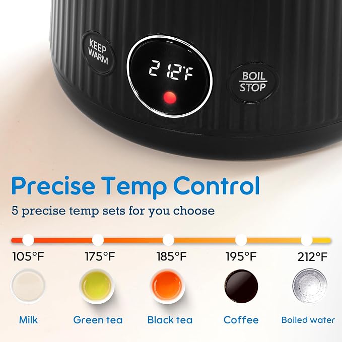 Arofeer® Electric Kettle Temperature Control, 1.7L Stainless Steel Electric Tea Kettle with LED Display, 5 Presets, 4-Hour Keep Warm, Fast Boil Hot Water Kettle for Tea, Coffee & Oatmeal, Black