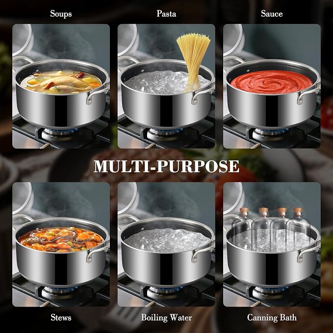 Hybrid Nonstick 5.2 QT Stock Pot with Tempered Glass Lid, Stay-Cool Handles, Dishwasher & Oven-Safe Up to 500°F, Non-toxic PFOA Free Induction Ready, Compatible with All Cooktops