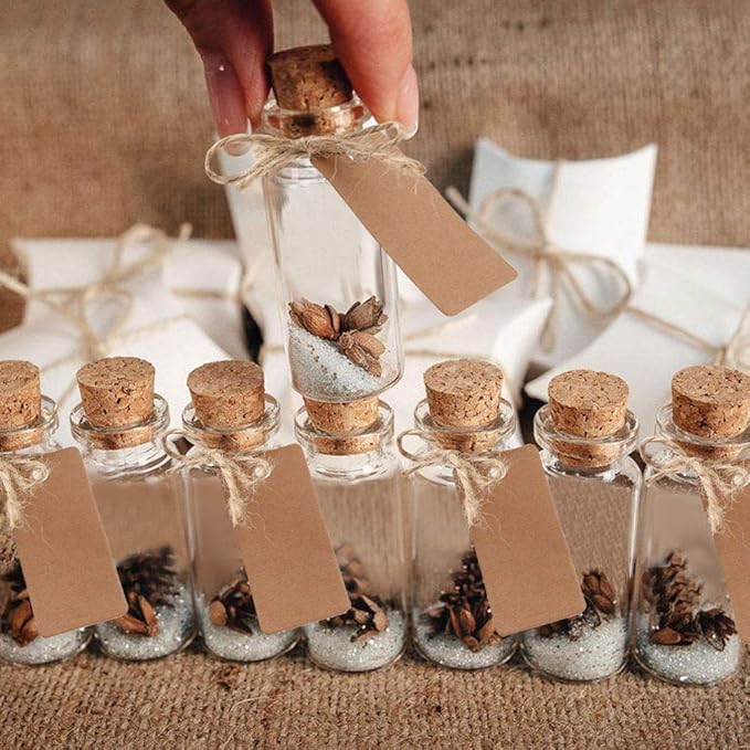 OurWarm 32PCS 40ml Small Glass Bottles with Cork Lids, Mini Jars Glass Vials with Wooden Corks Tags & Twines, Small Potion Message Bottles for Birthday Wedding Baby Shower DIY Crafts Gift Party Favors