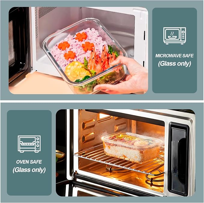 30 oz 5 Pack Glass Meal Prep Containers 2 Compartments, Glass Food Storage Containers with Lids, Airtight Lunch Box, Microwave, Oven and Freezer Safe