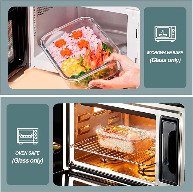 30 oz 5 Pack Glass Meal Prep Containers, Glass Storage Containers with Lids - Dishwahser, Microwave, Oven and Freezer Safe, Green