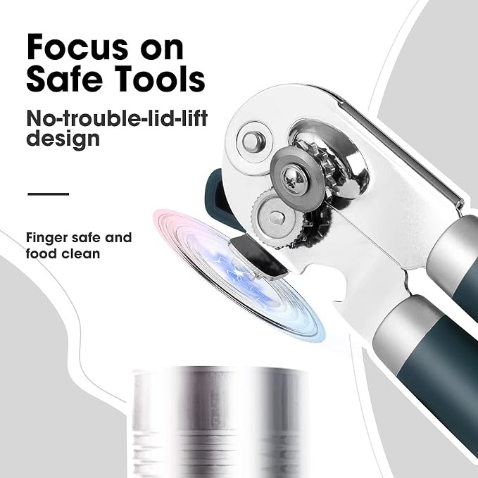 Beneno Heavy Duty Hand Can Opener Manual with Magnet Lid Remover, Green | Razor-Sharp Carbon Steel Blade, Precise Smooth Cutting Gear, Big Effort-Saving Knob, Soft Grip Handle, Built-in Bottle Opener