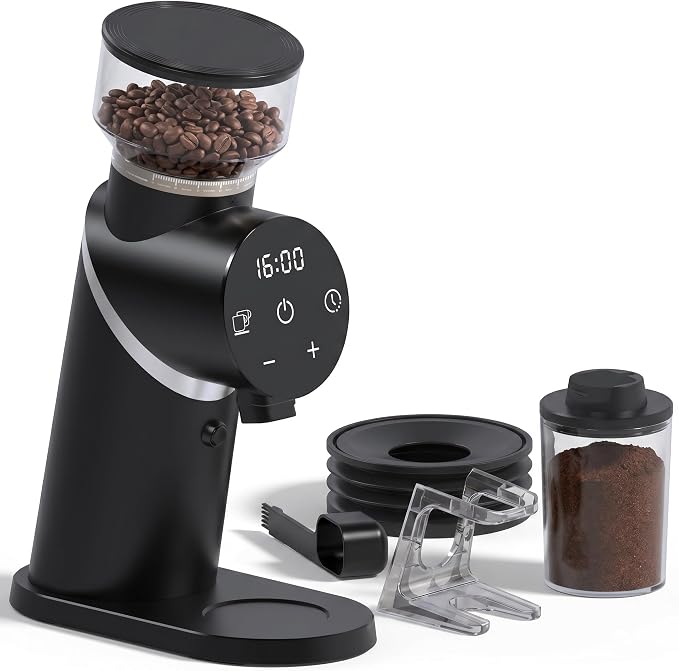 TALIA Coffee Grinder Electric Coffee Bean Grinder with 48mm Titanium Plated Conical Burrs, 51 Grind Settings for Espresso to French Press, Touch Control, Time & Cup Customization, Portafilter Holder