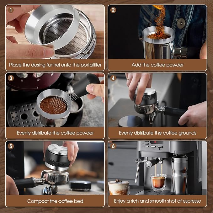 Reoszeank 51mm Espresso Accessories Kit, Distributor, Tamper, WDT, Funnel | Coffee Leveler, Espresso Distribution Tool, Dosing Funnel Set, fits Delonghi, CASABREWS and atatix 51 mm Espresso Machines
