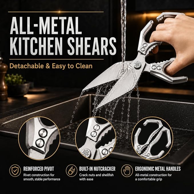 Multifunctional Heavy Duty Kitchen Shears,Kitchen Shears for Cutting Chicken,Kitchen Scissors for Food, Japanese High-Carbon Steel Culinary Poultry Shears, for Chicken,Meat,Fish,Bone Cutting(Silver)