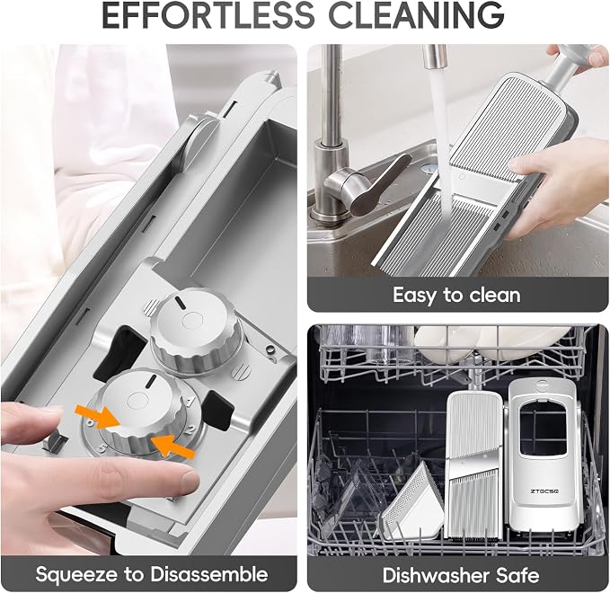 Safe Mandoline Slicer for Kitchen, Vegetable & Food Cutter, Easy to Clean | Safe Mandoline Slicer for Kitchen, Rapid Prep Veggie Slicer Cutter/Onion Slicer, Free Grater/Cleaning Brush (SliverGray)