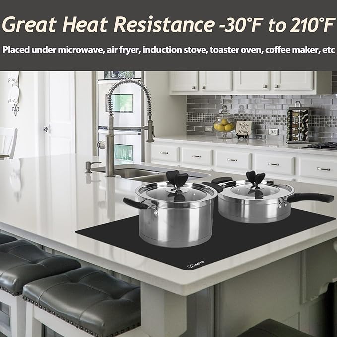 1.5MM Extra Thick Placemats Large Silicone Mat Heat Resistant Table Mat | 28" x 20" Kitchen Countertop Protector, Washable Place Mats Silicone Mats for Kitchen Counter Mat Table Mat, Black, Sapid