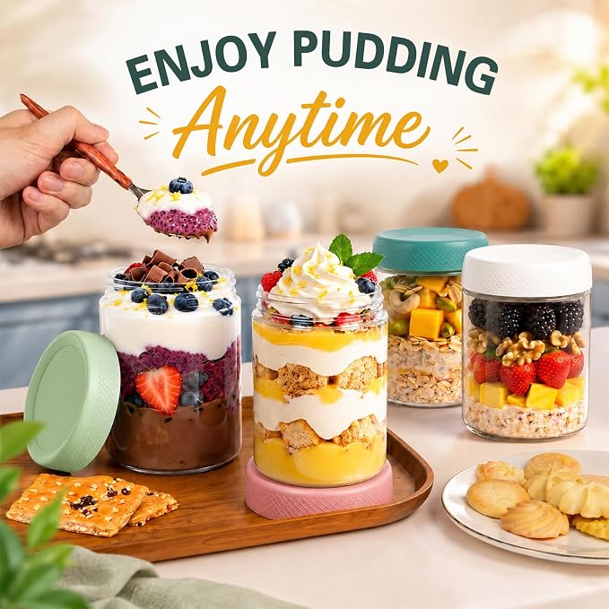 Mason Jars 16 oz with Lids, Glass Jars with Airtight Lid, Wide Mouth Jar | 6 Pack Yogurt Containers, Glass Food Containers with Airtight Lids for Storage, Yogurt Bowls, Meal Prep, Chia Pudding, Nut