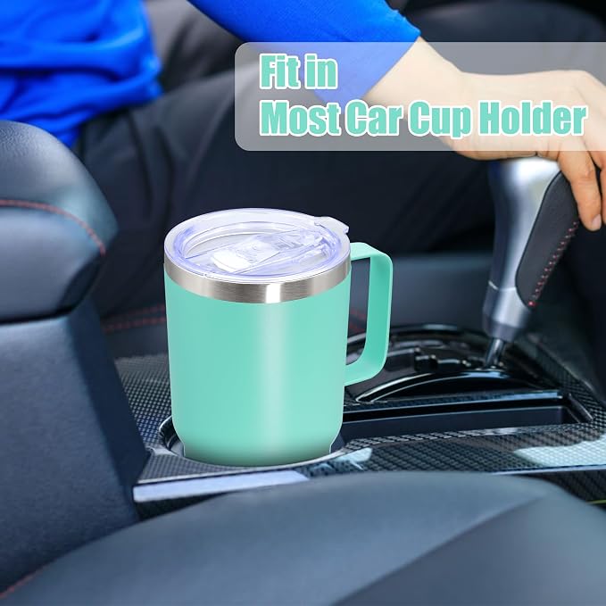20 oz Tumbler with Handle Coffee Tumblers with Lid Travel Mug Light Blue 6P | 20oz Tumblers with Handle Double-Wall Insulated Vacuum Coffee Mugs Stainless Steel Tumbler with Handles&Lid Light Blue 6P